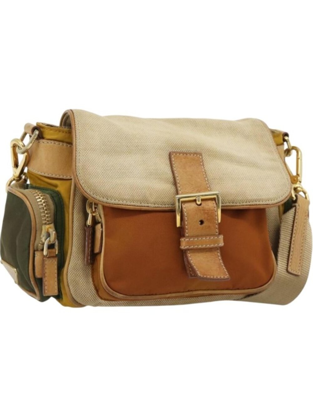 PRADA Shoulder Bag Nylon Canvas Beige Gold